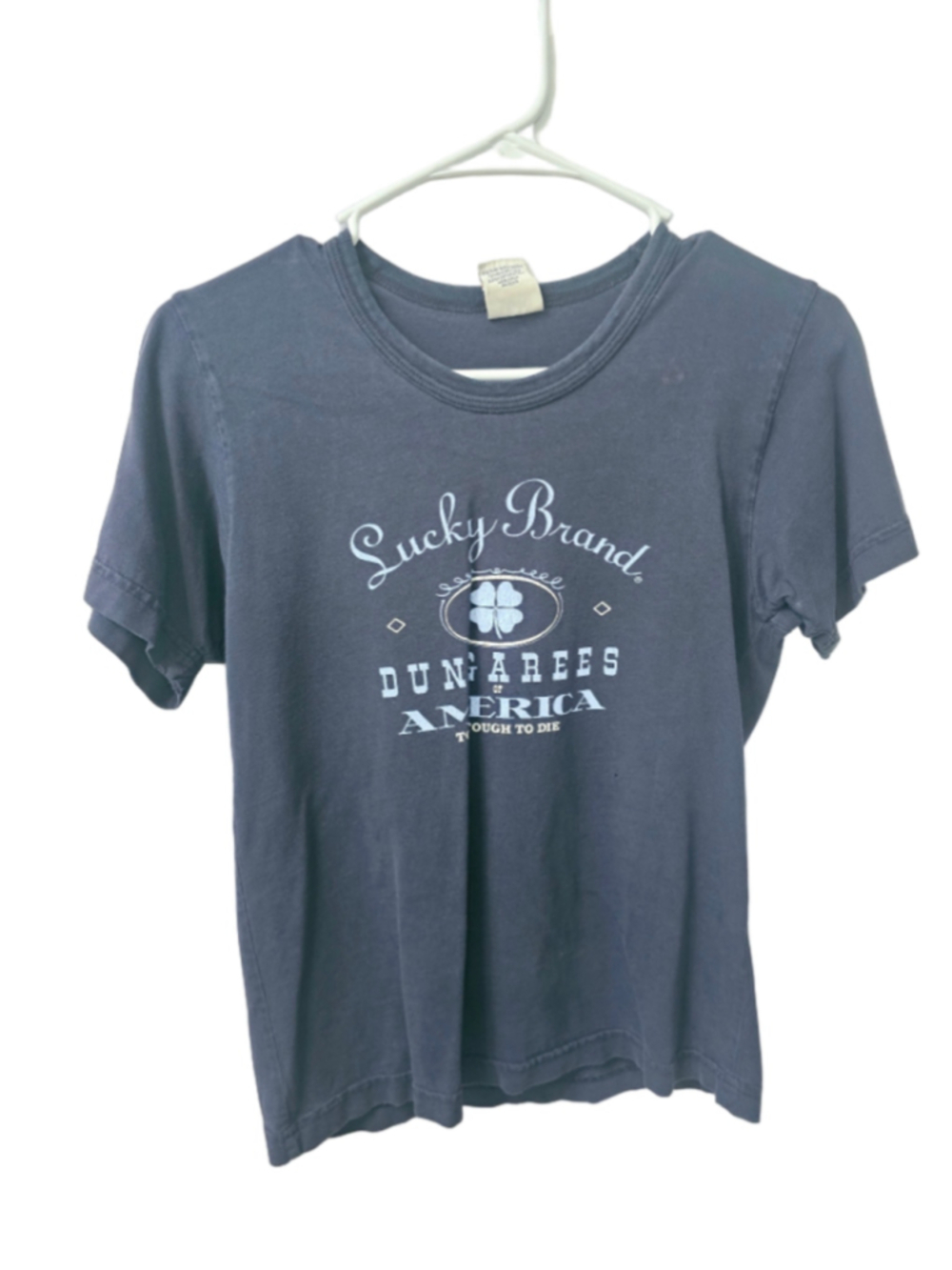 Women's Lucky Brand Graphic Tee Size M Blue White Short Sleeve